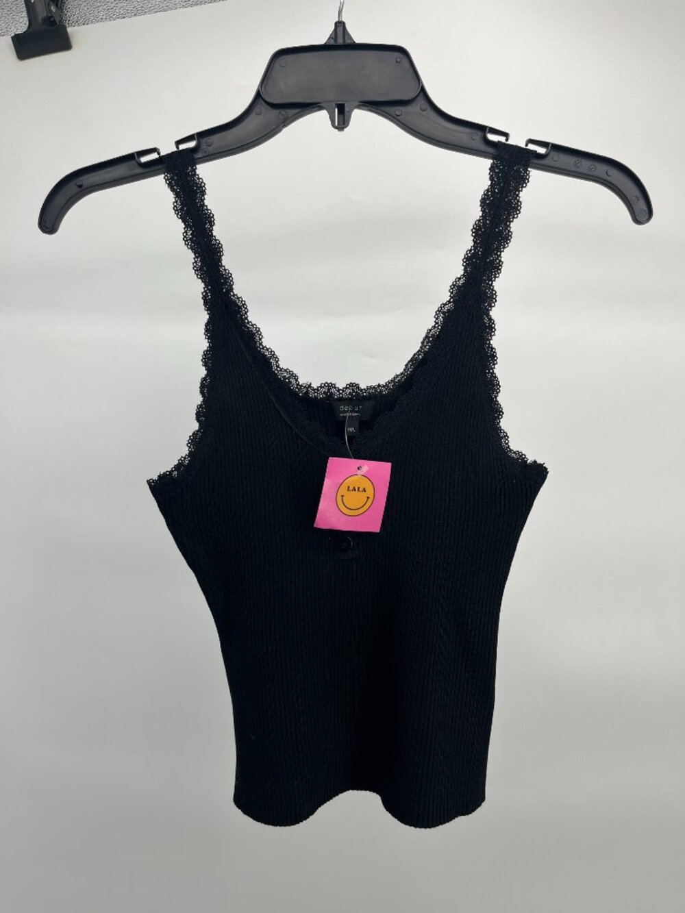 Women's Top- Debut by Dressed in LALA Black Lace and Ribbed Tank Top/Camisole
